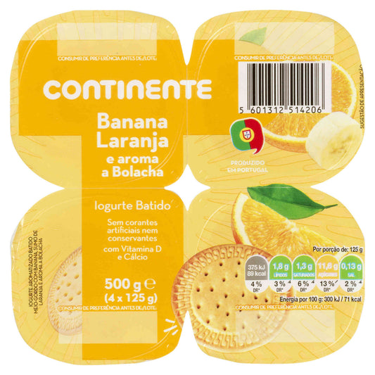 Iogurte Batido Banana, Laranja e Bolacha