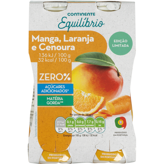 Iogurte Líquido Magro Manga, Laranja e Cenoura